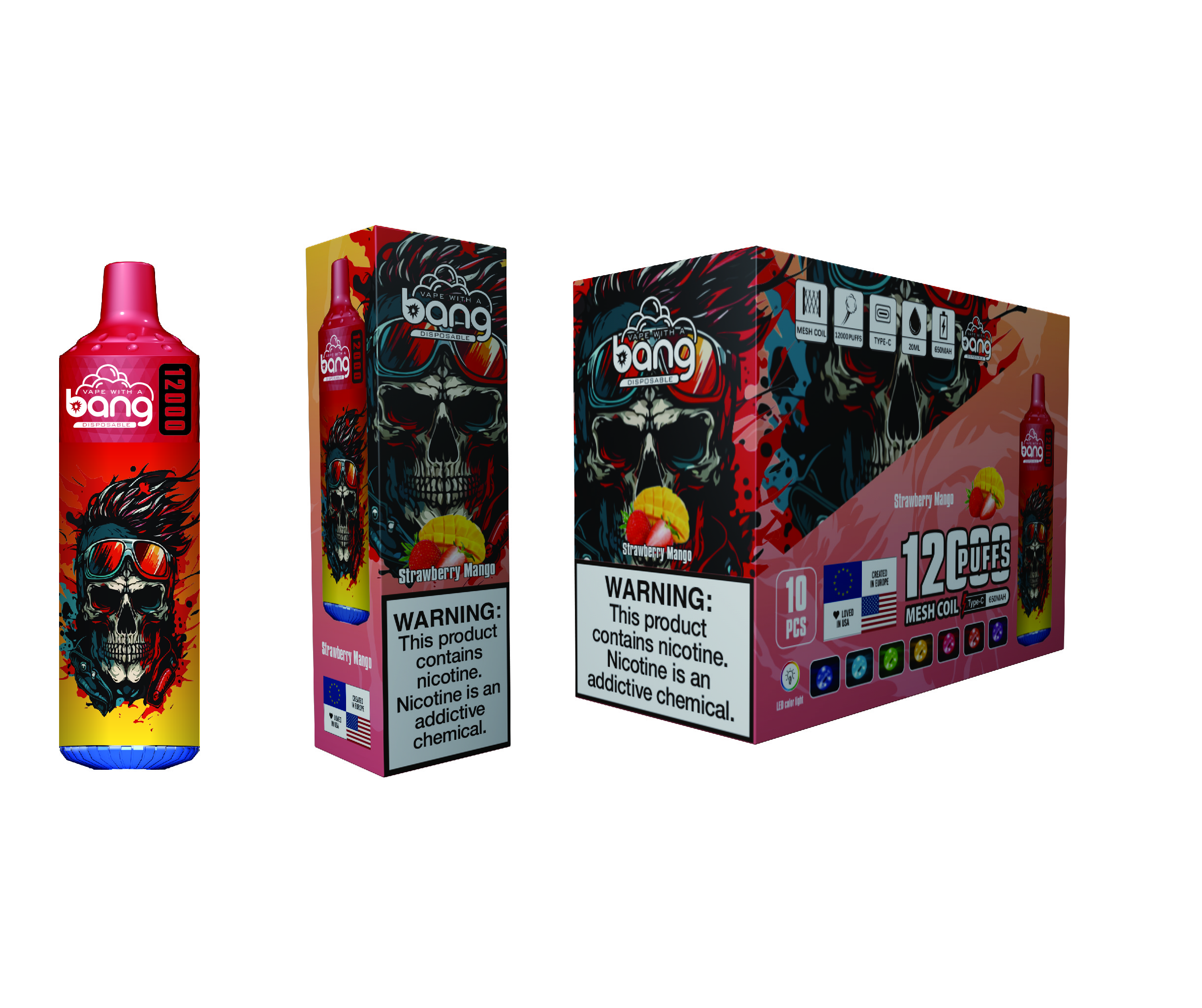 (Tornadó 12 000 szívás) eper‑mangó (2% nikotin) - ibangvape-Hungary