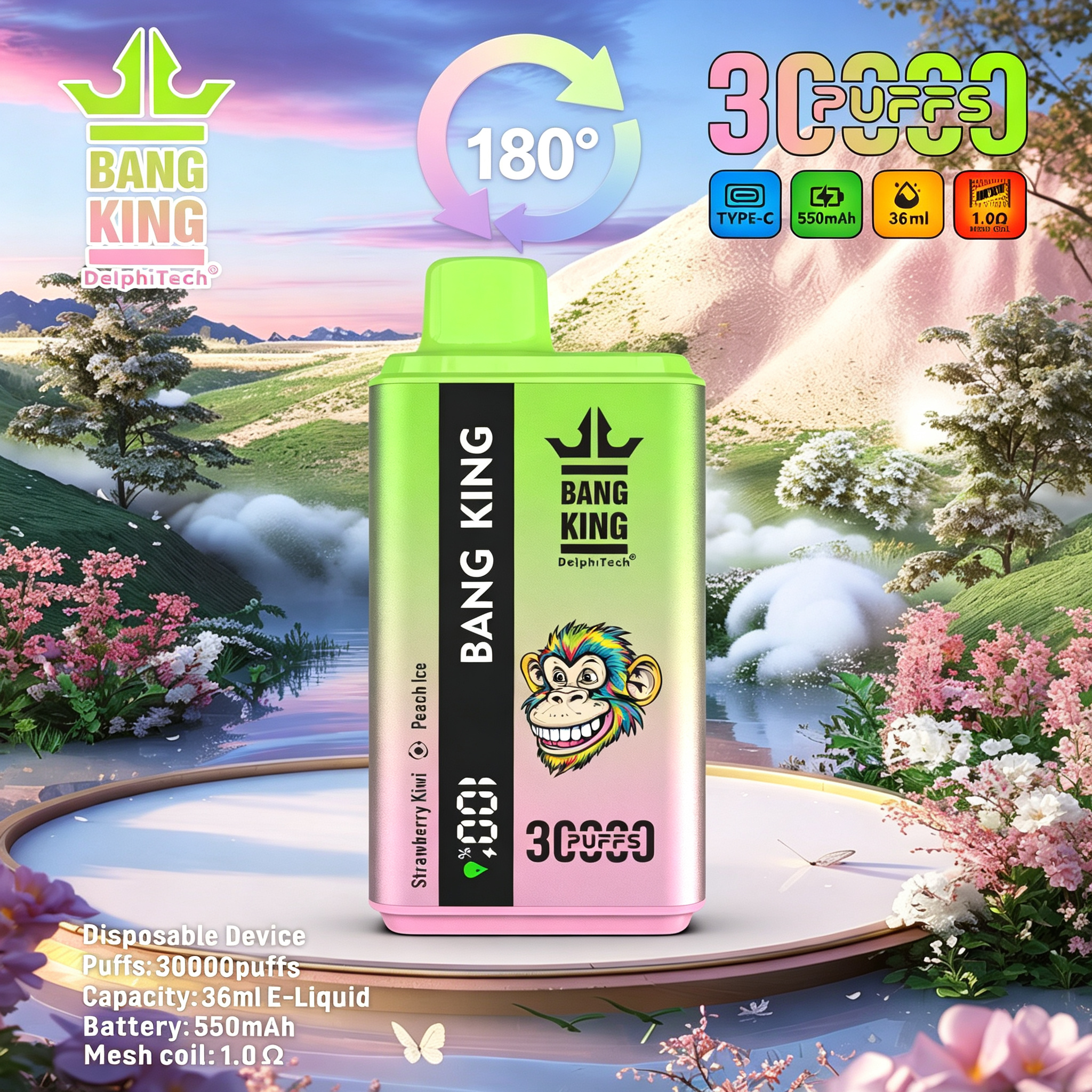 (30 000 szívás & 2 az 1‑ben) eper‑körtevi + őszibarackjég (2% nikotin) - ibangvape-Hungary