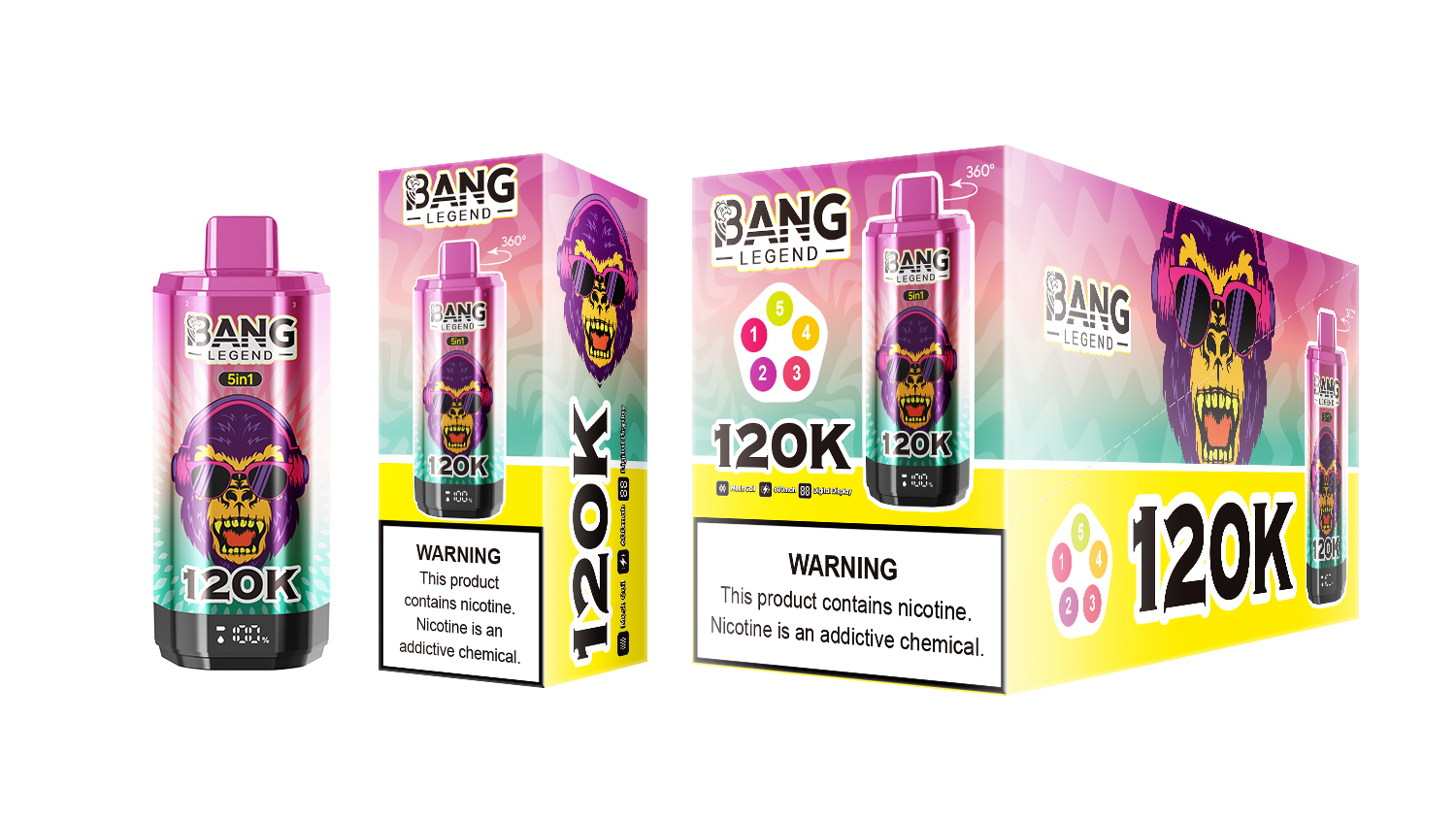 (120 000 szívás & 5 az 1‑ben) eper‑görögdinnye + jeges szőlő + piros mojito + jeges banán + citrom‑lime (2% nikotin) - ibangvape-Hungary