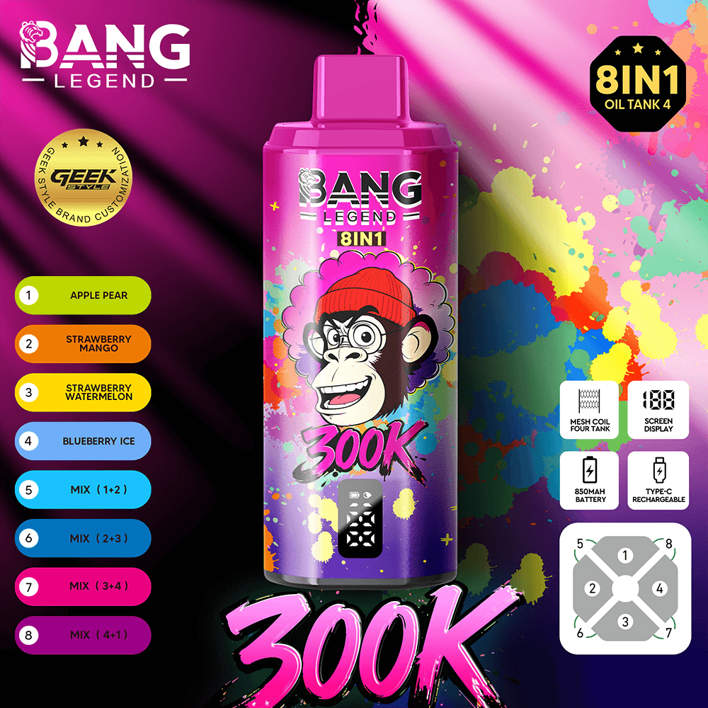 (300 000 szívás & 8 az 1‑ben) alma‑körte + eper‑mangó + eper‑görögdinnye + jeges áfonya (2% nikotin) - ibangvape-Hungary